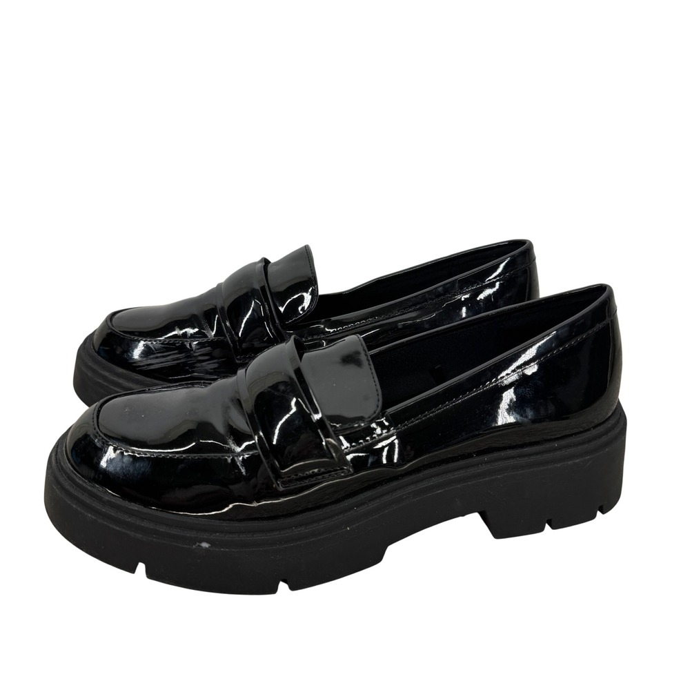Aldo Black Patent Lug Sole Platform Penny Loafers Womens 7M Chunky Y2K Academia